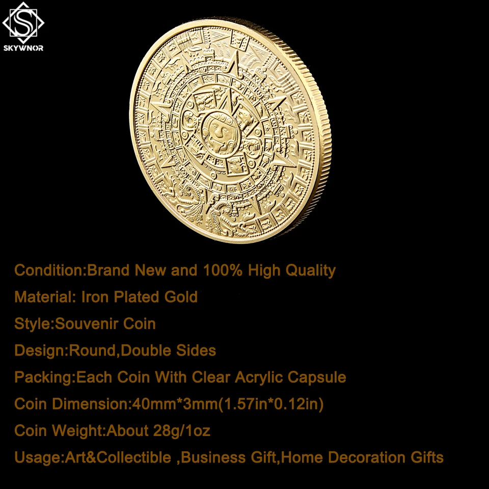 Zelta Pārklājumu Monētas Meksika Azetc Maiju Kalendāra Pareģojums Suvenīru Monētas, Antikvariāts Feng Shui Monētu Kolekcijas