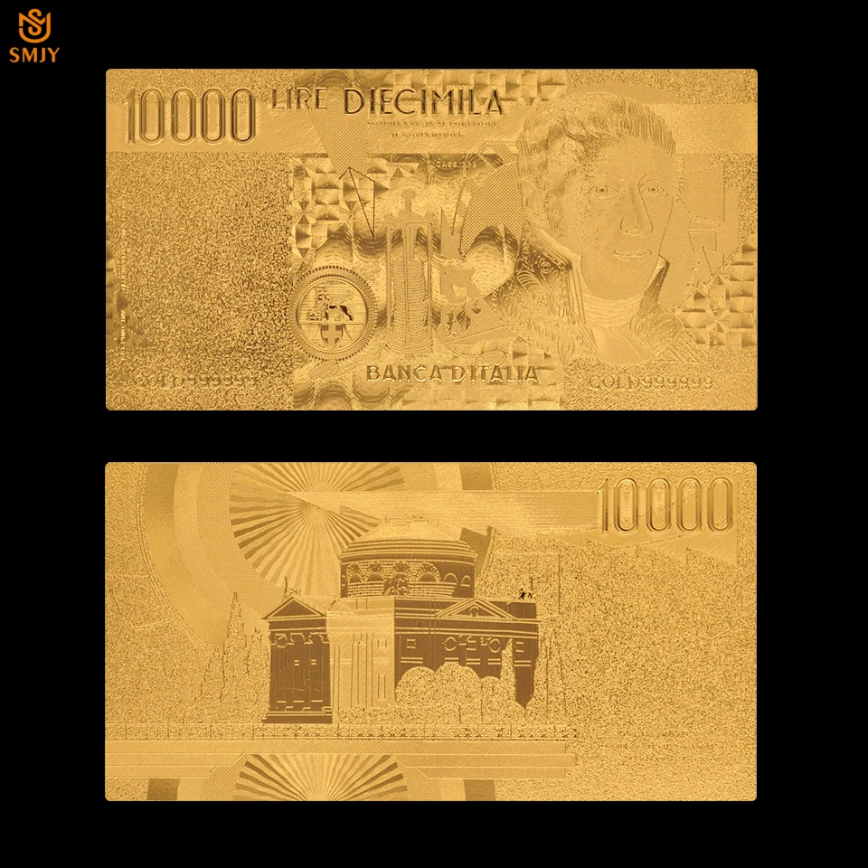 Zelts 999 Itālija 10000 Lira Eiropā Zelta Pārklājumu Banknošu Pasaules Valūtu Kopija Papīra Naudu Dāvanu Kolekcija