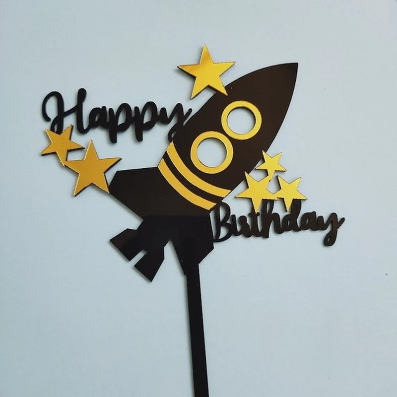 Jaunu Kosmosa Tēmu Raķešu Happy Birthday Cake Topper Akrila Radošo Toppers Zēniem, Bērniem Dzimšanas Dienas Ballīti Kūka Rotājumi Piederumi