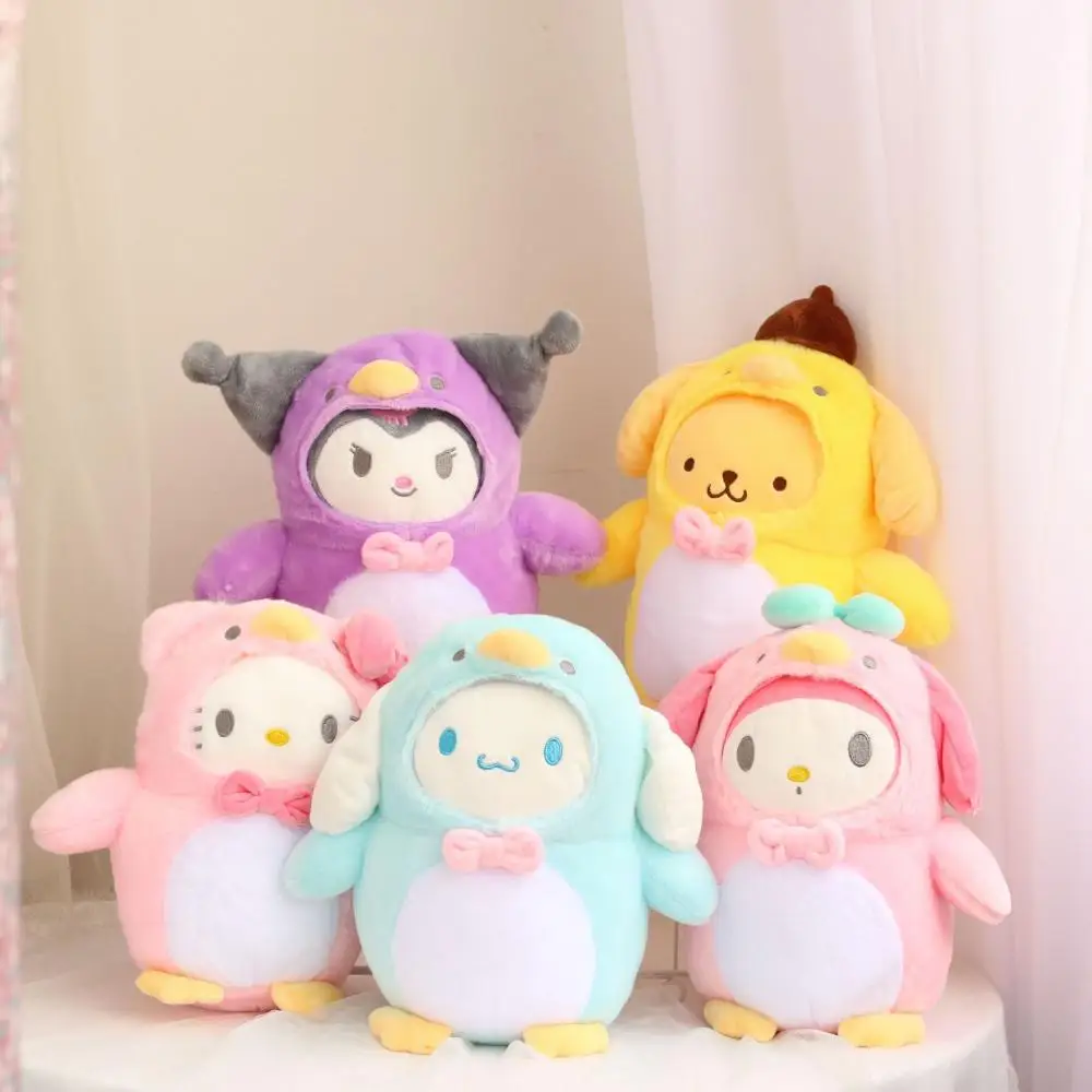 20CM Kawaii Kuromi Manu Melodiju Cinnamoroll Kittys Sanrio Plīša Karikatūra Cute Pingvīni Pagriezās Lelle Anime Plīša Rotaļlietas Meitenēm Dāvanu