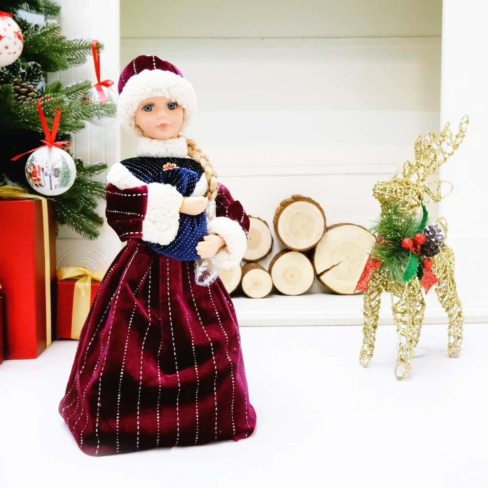 Muzikāls Santa Claus Snow Maiden Dejas Lelles Elektriskā Plīša Rotaļlietas, Dāvanu, par Kazlēnu, Ziemassvētku Rotājumi, Dekorēšana Skaitļi Mājas Dekoru 4