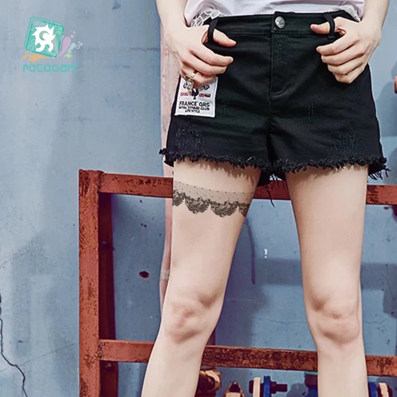 Rocooart Jauns Moderns melns pagaidu arābu tetovējums mežģīņu kāju henna tattos uzlīmes, Kāju ķēdes viltus tetovējums ķermeņa Seksa Tetovējumu uzlīmes