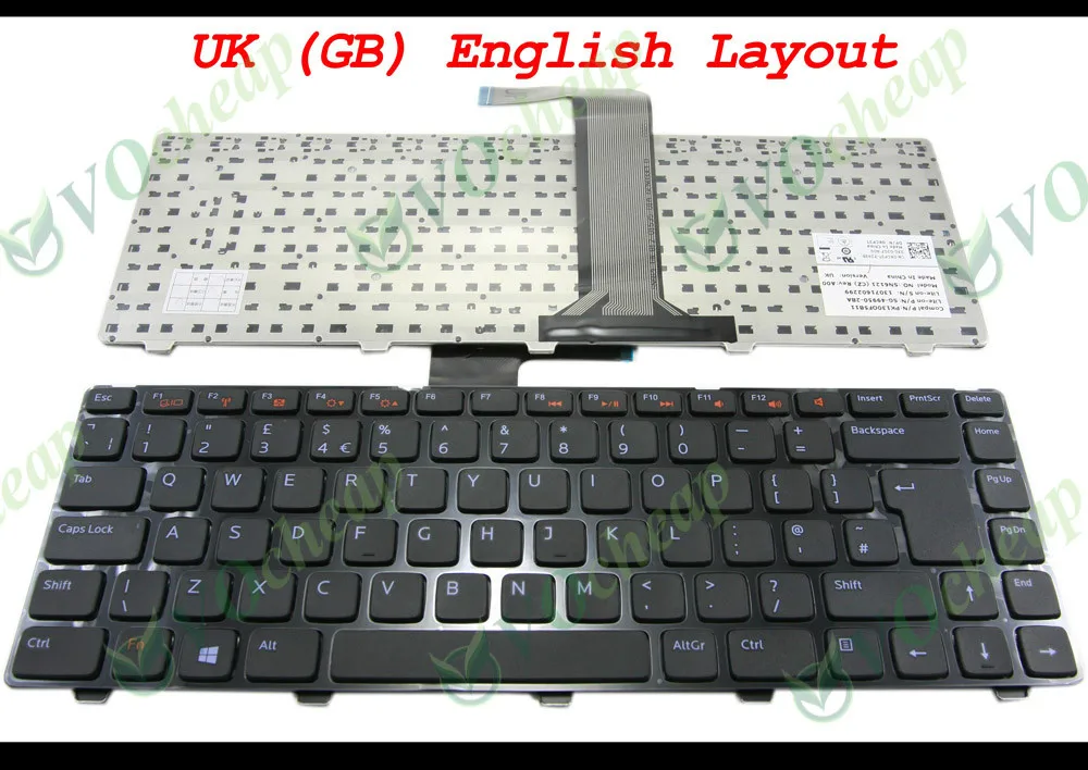 Jaunu Klēpjdatoru tastatūras par Dell Inspiron 14R (N4110) Melna atslēga, Melna rāmja UK (GB) Versijā, - 0KCP3T