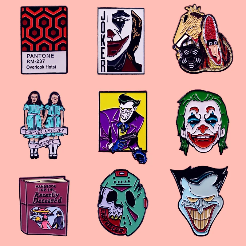 Halloween Joker Klauns Cieto Emaljas Piespraudes un Brošas Sieviešu Atloks Pin Mugursoma Somas Žetons Dāvanas Modes Rotaslietas