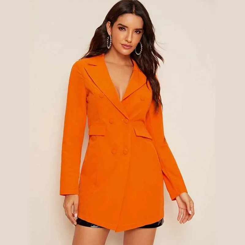 Oranža Žakete Uzvalks Ir 2021. Birojs Dāmu Vidū Garums Viena Poga, Ikdienas Apmainīt Žakete Tērpi Sievietēm Eleganto Biznesu Oficiāls Apģērbs