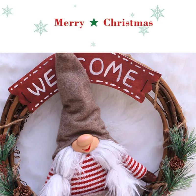 Santa Claus Lelle Rotangpalmas Vainags, Ziemassvētku Rotājumi, Elfs, Rūķis Lelle Jaunā Gada Brīvdienu Durvīm, Mājas Dekoru Ar 2