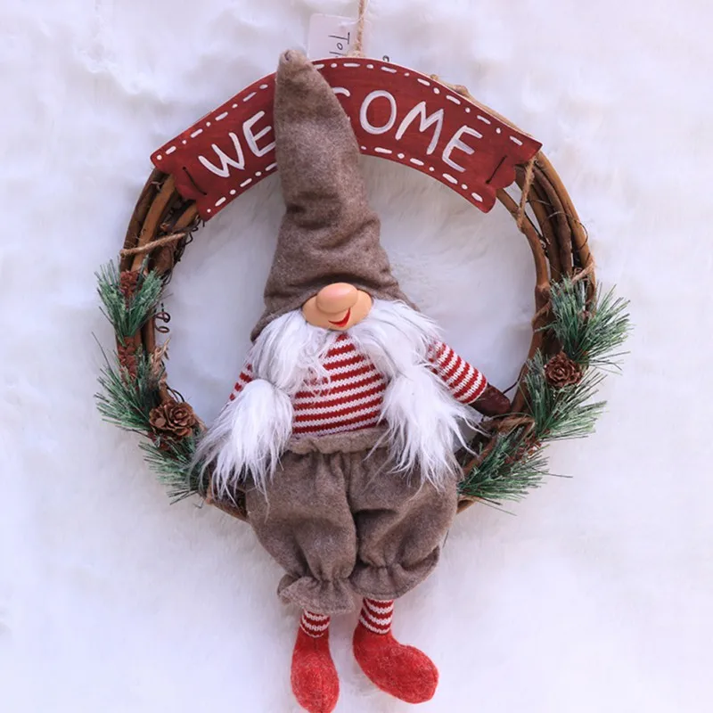 Santa Claus Lelle Rotangpalmas Vainags, Ziemassvētku Rotājumi, Elfs, Rūķis Lelle Jaunā Gada Brīvdienu Durvīm, Mājas Dekoru Ar 3