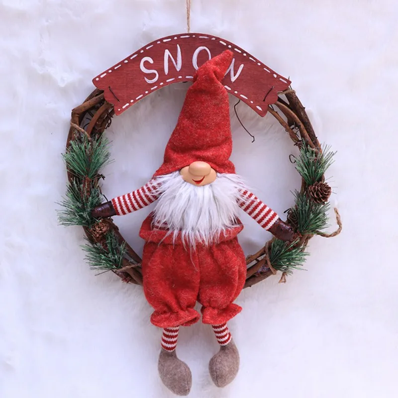 Santa Claus Lelle Rotangpalmas Vainags, Ziemassvētku Rotājumi, Elfs, Rūķis Lelle Jaunā Gada Brīvdienu Durvīm, Mājas Dekoru Ar 4