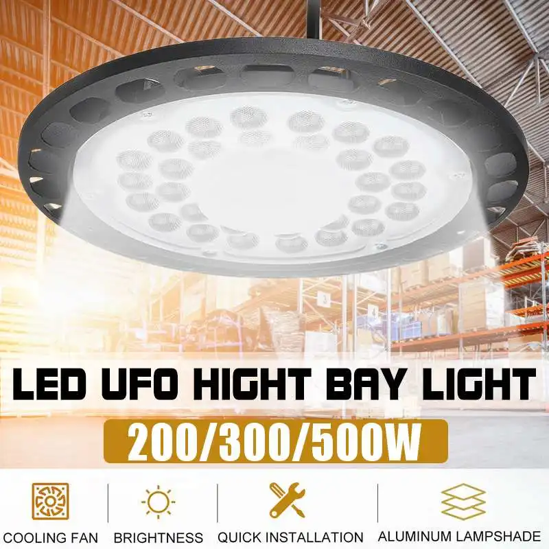 LED High Bay Apgaismojums 500W 70,000 LM 6500K Augstu Spilgtumu LED UFO Lampas Shopping Mall Noliktavā Izstāde AC180-260V 4