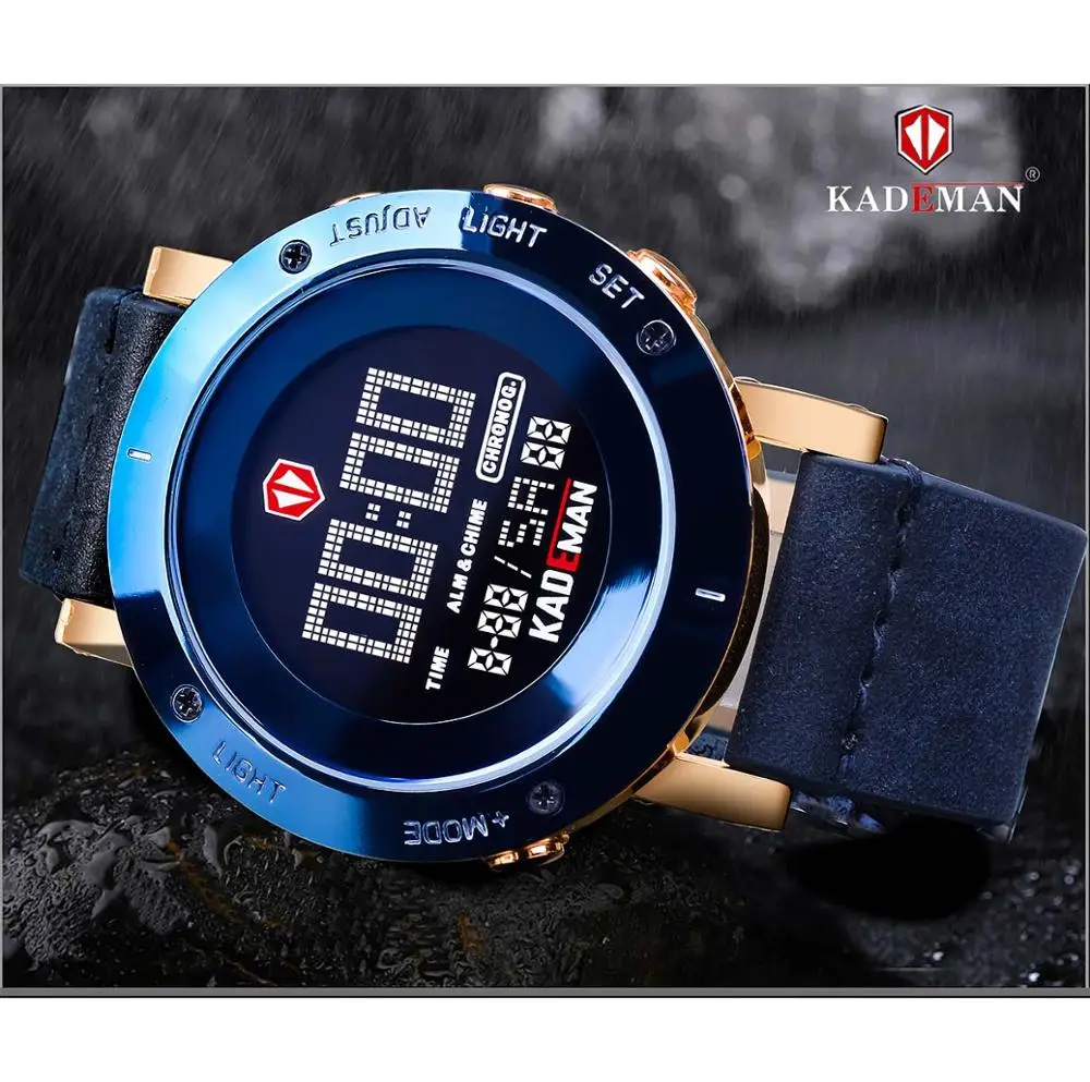 KADEMAN Modes Mens Watch Digitālais rokas Pulkstenis Īstas Ādas Siksniņa, Ūdensizturīgs LED Displejs Datums Kalendārā Cēloņu Signalizācijas Cilvēks Pulkstenis