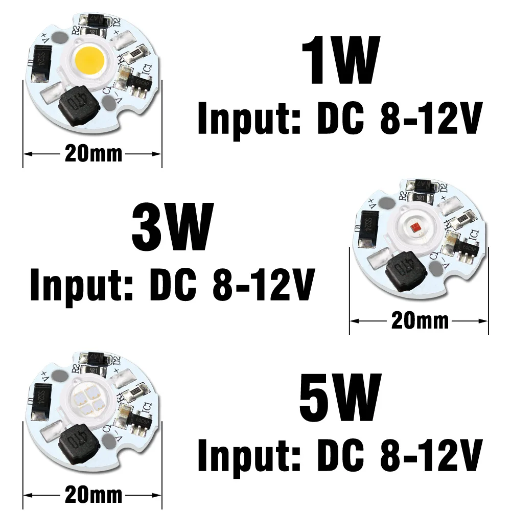 1W 3W 5W Bezvadītāja COB LED Chip Balta Sarkana Zaļa Dzeltena, Violeta Pilna Spektra Gaismas Krelles 3-6V 8-12V 12-24V Transformatoru Modulis