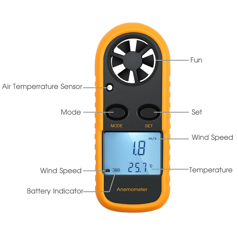 2-in-1 Anemometer Vēja Temperatūra Testeri 0-30m/s un Augstas Precizitātes Portatīvo Āra Mērīšanas Instrumentu Ciparu Vēja Ātruma Mērītājs