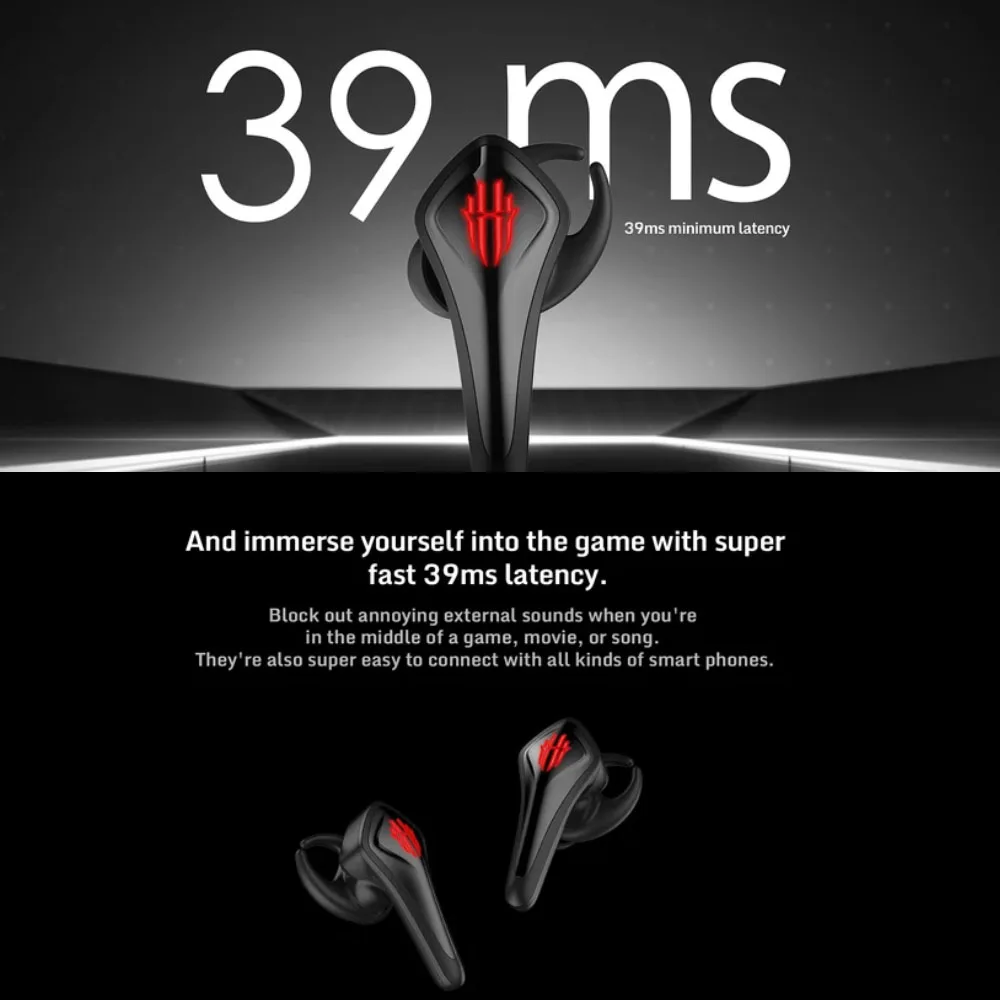 RedMagic TWS Spēļu Austiņas Bezvadu Bluetooth Austiņas Redmagic Cyberpods par RedMagic 5G 5S Earbuds 39ms zema latentuma 3