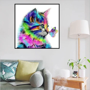 5D Dimanta Glezniecības Pilnībā Dimanta Krāsu Tauriņš Kaķis DIY Dimanta Izšūti Dekoratīvais krāsojums