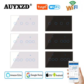 AUYXZD Smart Touch Pārslēgtu Gaismas Nav Neitrāls Vads AC 110V -250V 1/2/3Gang Tuya Wifi 433RF Tālvadības Par Off Alexa, Google Home