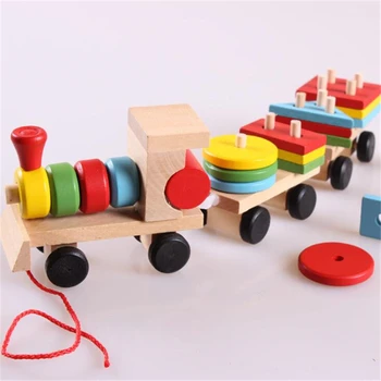 Bērnu Rotaļlietas, Koka Vilciena Kravas Automašīnu Komplekts Ģeometrisko Bloki Šķirošanas Valdes Montessori Kids Izglītojošās Rotaļlietas Krāsu, Formu Match Puzzle Stacked