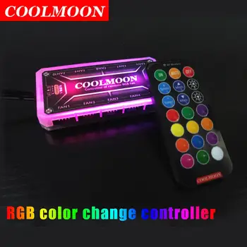 COOLMOON RGB Tālvadības pults DC12V 5.A LED Krāsa Inteliģentas Kontrolieris ar 10 gab. 6pin ventilators ostas 2 gab 4pin gaismas josla ostas