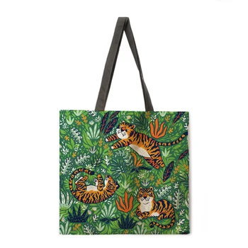 Dāmas ikdienas somā tropu rainforest un tiger drukāt somā Dāmas pleca soma āra pludmales soma salokāma iepirkumu soma