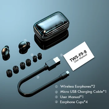 F9 Bezvadu Bluetooth Austiņu 9D Stereo Sporta Auss Pumpuri Bluetooth 5.0 TWS Earbuds ar Mic Uzlādes LODZIŅĀ Viedtālrunis Earbuds