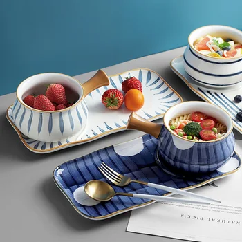 Japāņu Brokastis Keramikas Galda piederumi, kas Apkalpo Ēdieni, Deserti Bļodas ar Rokturi Sadzīves Kaulu Ķīna Dinnerware Vakariņas Tabulu