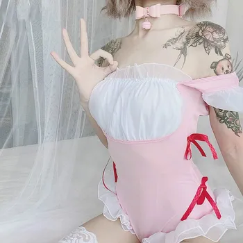 Japāņu Kawaii Meitene Vienotu Seksīga Erotiskā Veļa Skolā Meitene Catsuit Cosplay Kostīmi Atvērt Kājstarpes Patīk Dzīvot Lolita Apakšveļu