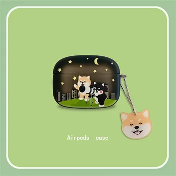 Karikatūra Shiba Inu Vadītājs Kulons Apple AirPods 1 / 2 / 3 Pro Case Cover iPhone Earbuds Piederumi Airpod Gadījumā Gaisa Pākstis Gadījumā