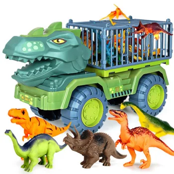 Kravas automašīnu Dinozauru Auto Transporta Pārvadātājs Kravas automašīnu ar Dinozauru Rotaļlietas, Berzes Darbināmiem Automobiļiem, Dino Auto Playset Rotaļlietas Bērniem Zēni Grils