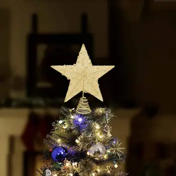 LED Gaismas Star Karājas Dekoru Pentagramma Kulons Spīdīgs Ziemassvētku Eglītes Rotājumu Ziemsvētki Koks Kaltas Pieci Norādīja Zvaigzne Tree Top Star