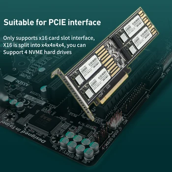 M. 2 Nvme Adapter PCIE Stāvvadu X8 X16 Karte, Cietais Disks, Četri-Diska Interfeiss Gen3 Izplešanās 2230/2242/2260/2280 SSD Pci Kartes