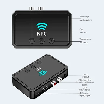 NFC Bluetooth5.0 saderīgi Uztvērējs AUX 3,5 mm, RCA Ligzda USB Smart Apskates Stereo Audio, Bezvadu Adapteri, Lai Automašīnas Komplekta Skaļruņa