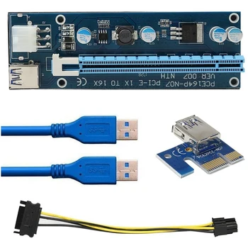 PCIE Stāvvadu 1X, lai 16X Powered Stāvvadu Adaptera Karti ,60cm USB 3.0 pagarinātāja Kabelis, 6-Pin SATA Barošanas Kabelis - 6 Pack