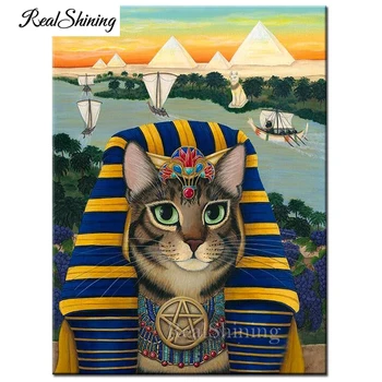 Pilnu apli 5D DIY Dimanta Krāsošana Ēģiptes Faraonu Kaķis Pilnu Kvadrātveida Rhinestone Dimanta Izšuvumi Mozaīku Sienas uzlīmes FS6134