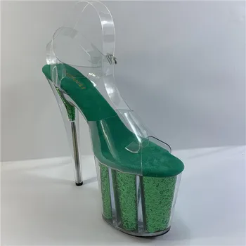 Posmā modeļa mācību sexy ar spilgti zaļu 20 cm duncis papēži, banketa darbības naktsklubs duncis sandales