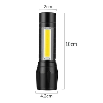 Pārnēsājamo kabatas Lukturīti T6 COB Gaismu Uzlādējams LED Lukturītis Akumulatora Tālummaiņa Zibspuldze 4 Režīmi Ūdensizturīgs Āra Avārijas Lāpa