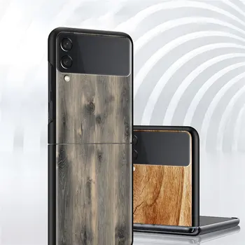 Tekstūra Koka Tālrunis Case For Samsung Galaxy Z Flip 3 5G Vāciņš Melns Grūti PC Mājokļu Zflip3 Luksusa Segmentēti Fundas
