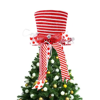 Ziemassvētku Bagāžnieka Top Hat Ziemassvētki Treetop Priekšgala Mezgls Lenti Izšūta Svītraina Cepurīte Mājas Ner Gadu DIY Dekoru Festivāls Grupa Krājumi
