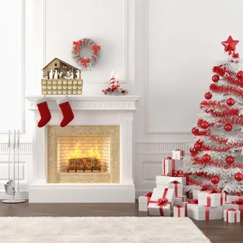 Ziemassvētku Koka Adventes Kalendārs LED Apgaismots Ziemassvētku Atpakaļskaitīšanas Rotājumi Horoskops Silītē Atvilktnes Mājas Dekoru