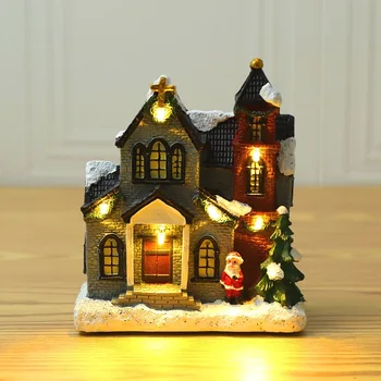 Ziemassvētku rotājumi Ciema Statuetes sniega Māju Kolekcijas Veidošanas Māja ar Santa Claus LED Apgaismojums XMAS Mājas Rotājumi