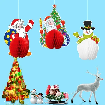 Ziemassvētku Šūnveida Papīra Ziedu Bumbu Santa Claus, Sniegavīrs Karājas Dekoriem Ziemsvētki Koks Kulons Rotājumu, lai Jaunajā Gadā Grupa Bērniem Dāvanu