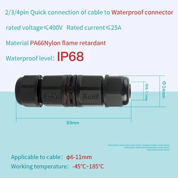 Ūdensizturīgs IP68 Savienotājs 400V 25A 6-11mm 2/3/4 Pin Savienotājs Elektrisko Skrūvi Strāvas Kabeļa Savienotājs Āra Led Gaismas