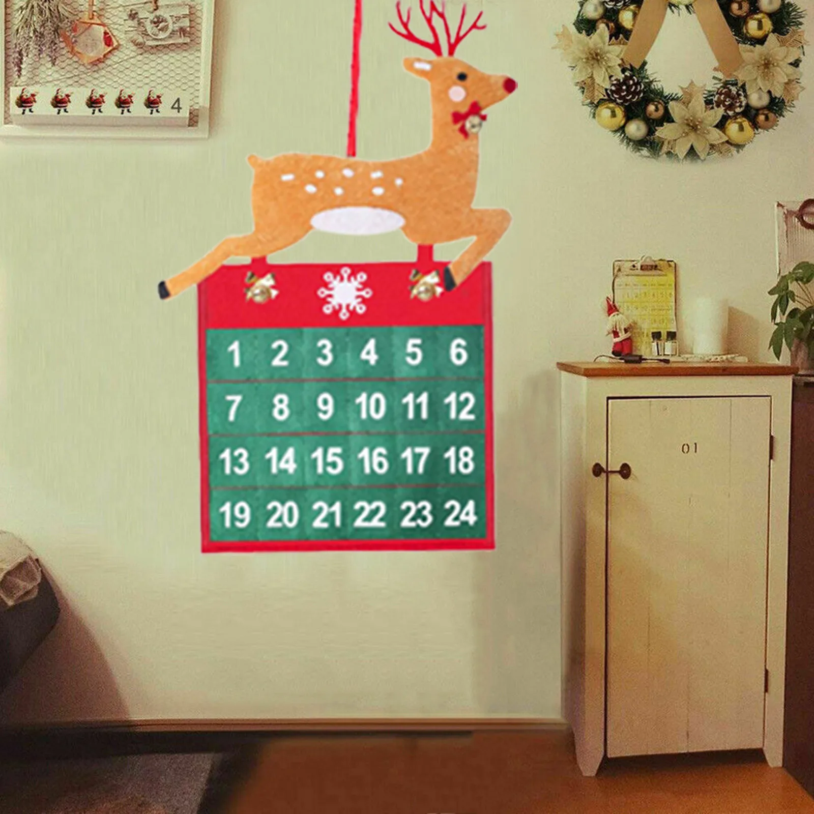Ziemassvētku 24 Dienas Karājas Adventa Kalendāri Kulons Sarkanā Un Zaļā Elk Dizaina Ziemassvētki Atpakaļskaitīšanas Apdare Weihnachtskalender 5G 1