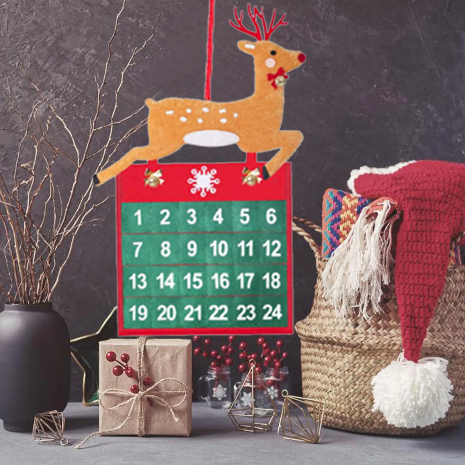 Ziemassvētku 24 Dienas Karājas Adventa Kalendāri Kulons Sarkanā Un Zaļā Elk Dizaina Ziemassvētki Atpakaļskaitīšanas Apdare Weihnachtskalender 5G 4