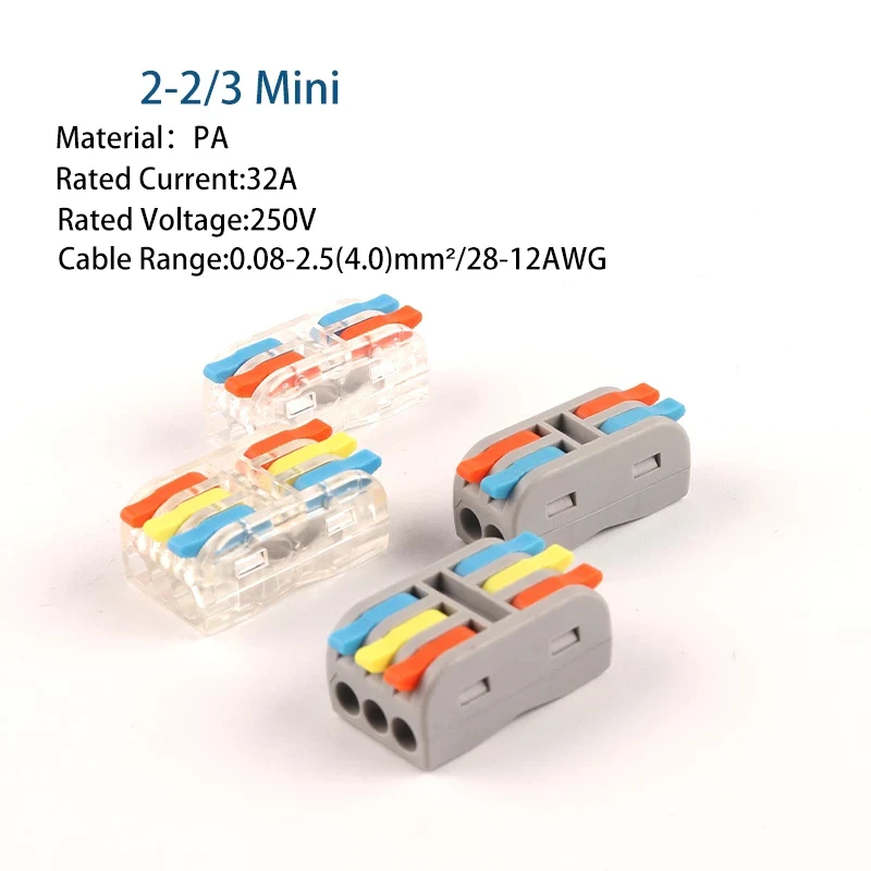 Mini Universal Kompakts Diriģents Push-Termināla Bloku Ātri Pavasara Līmēšana Vadu, Kabeļu Savienotāji Mājas 2/3 Pin SPL 3