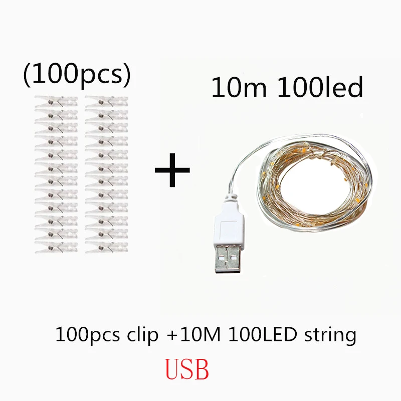Jaunais Gads 2/5/10m Foto Klipu String Gaismas Led USB Bateriju Darbināmas Vainags ar Clothespins Mājas Apdare Stīgu Gaismas 0