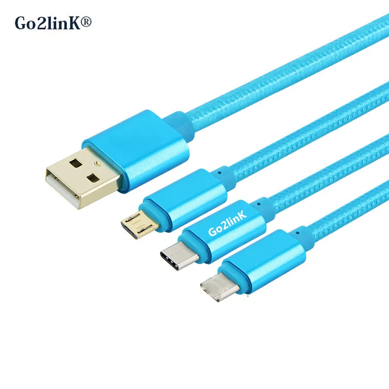 Go2linK 3 In 1 C Tipa Micro Port USB datu Kabelis Sākotnējā 120cm 5V 2.1 A Ātrā Uzlāde Kabelis xiaomi mi mi5 6 redmi 3 m 0