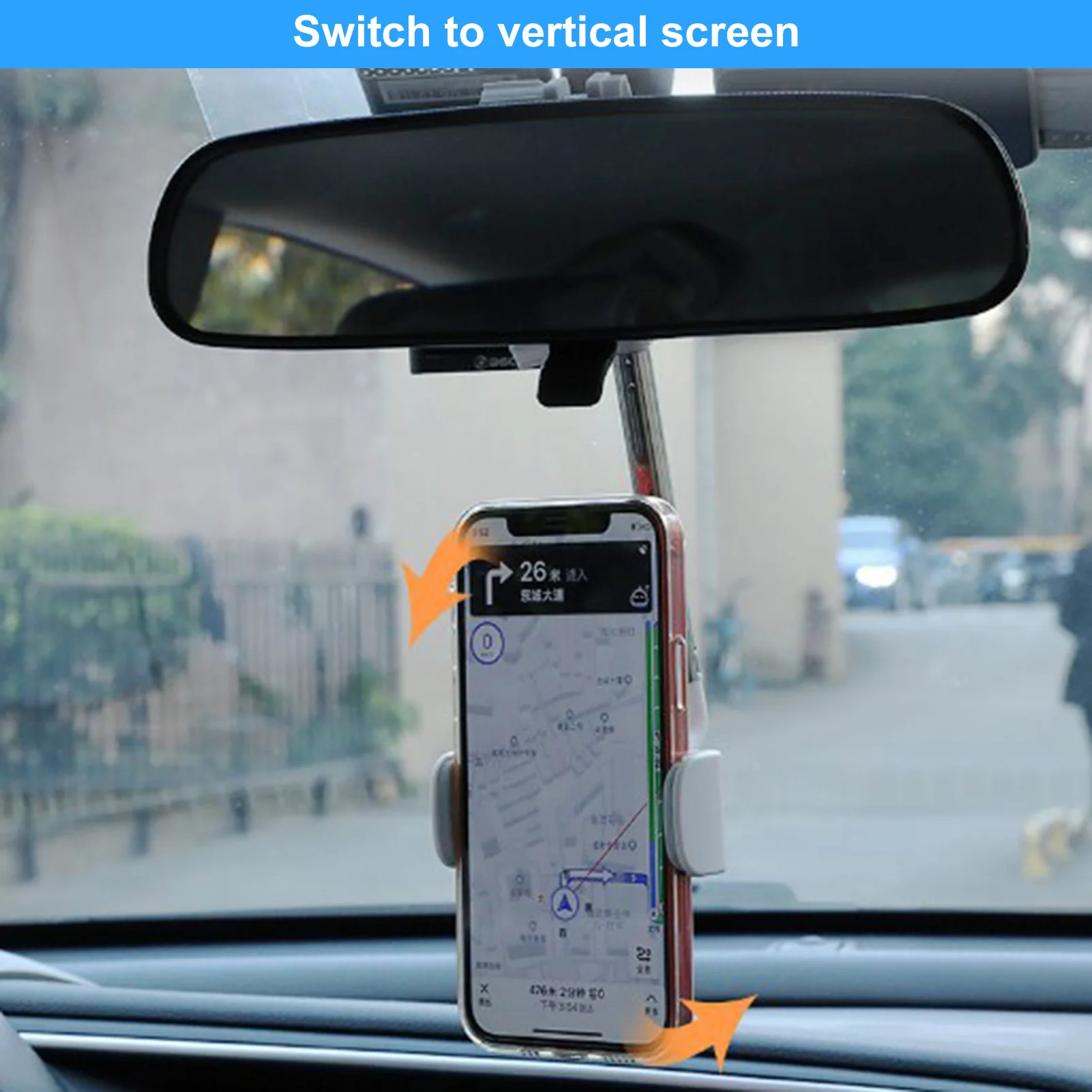 Universāls Auto Telefona Turētājs 360 Rotējoša Auto Atpakaļskata Spogulī, Snap-on GPS Navigācijas Turētājs Regulējams Teleskopiskais Atbalsta Stienis 2