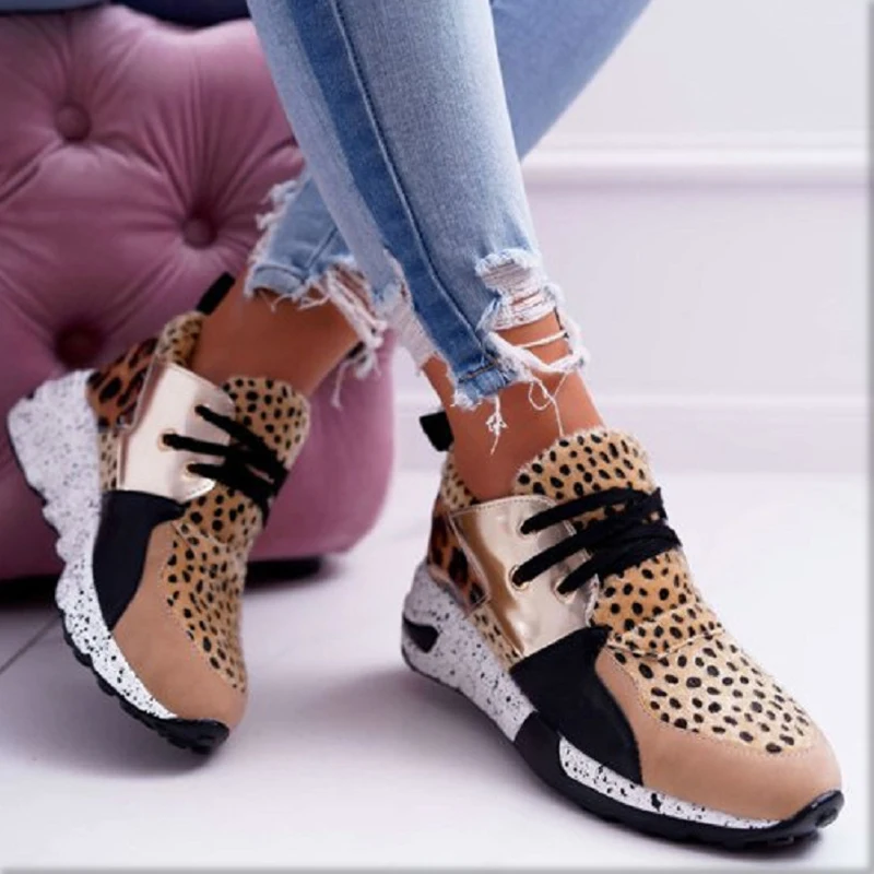 2022 Jaunā Sieviešu Leopard Vulkanizētas Kurpes Sieviešu Sneaker Mežģīnes-Up Komfortu Mākslīgās Kažokādas Sekla Atpūtas Dāmas Apavi Zapatos Mujer De 2