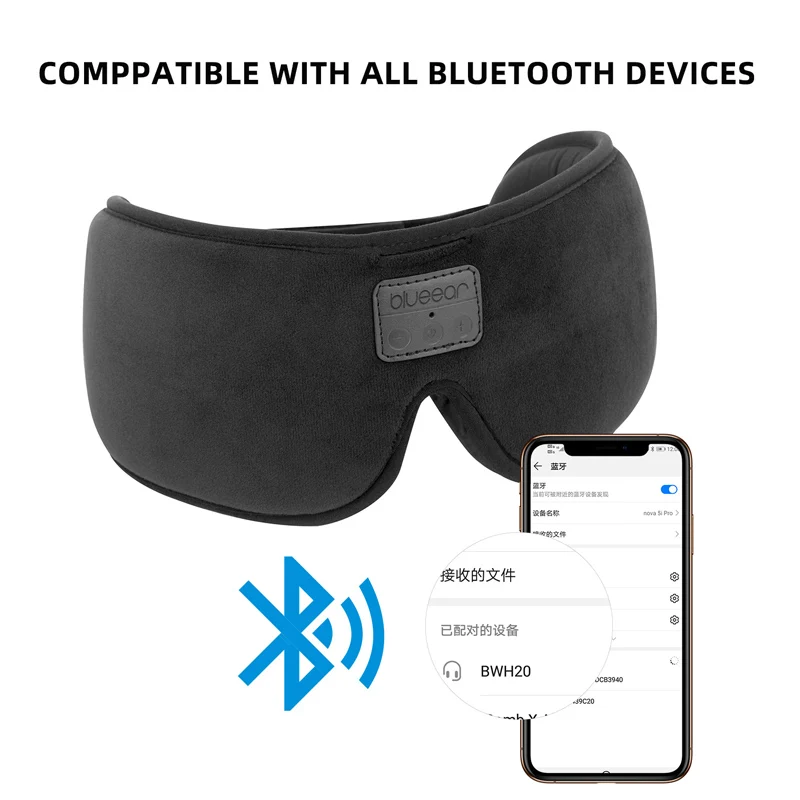 Bluetooth 5.0 3D Miega Austiņas Acu Maska Mīkstas Austiņas ar Ultra-Plānas Stereo Skaļruņu Atbalsts Brīvroku Mūzikas Galvas stīpa 4