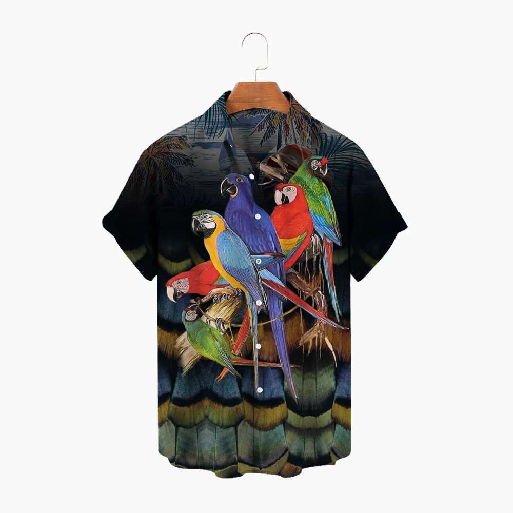 2022 Vīriešu 3D Papagailis Īsām Piedurknēm Krekls Vīriešu Havaju Krekls Atloks Vienu Pogu Krekls Modes Ikdienas Krekls Lielu 5XL 2
