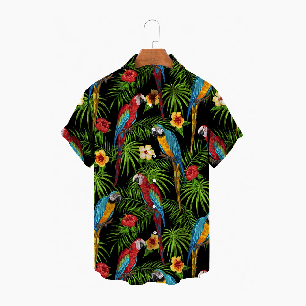 2022 Vīriešu 3D Papagailis Īsām Piedurknēm Krekls Vīriešu Havaju Krekls Atloks Vienu Pogu Krekls Modes Ikdienas Krekls Lielu 5XL 3